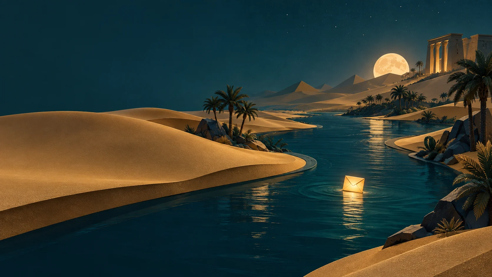 Conceptual Nile landscape with a glowing envelope